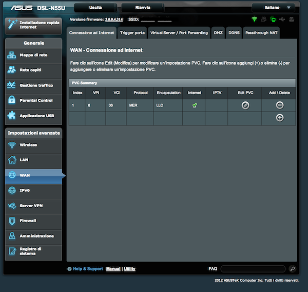 Impostazioni per il modem Asus DSL-N55U con Fastweb